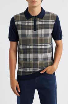 Robert Barakett Kenzo Plaid Short Sleeve Quarter Zip Sweater