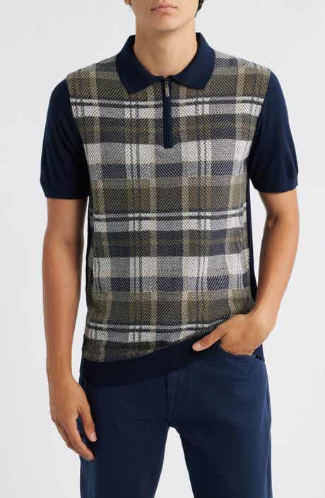 Robert Barakett Kenzo Plaid Short Sleeve Quarter Zip Sweater