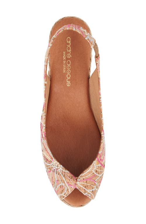 Andre Assous André Assous Audrey Slingback Peep Toe Espadrille Wedge Sandal In Beige/pink Multi Floral