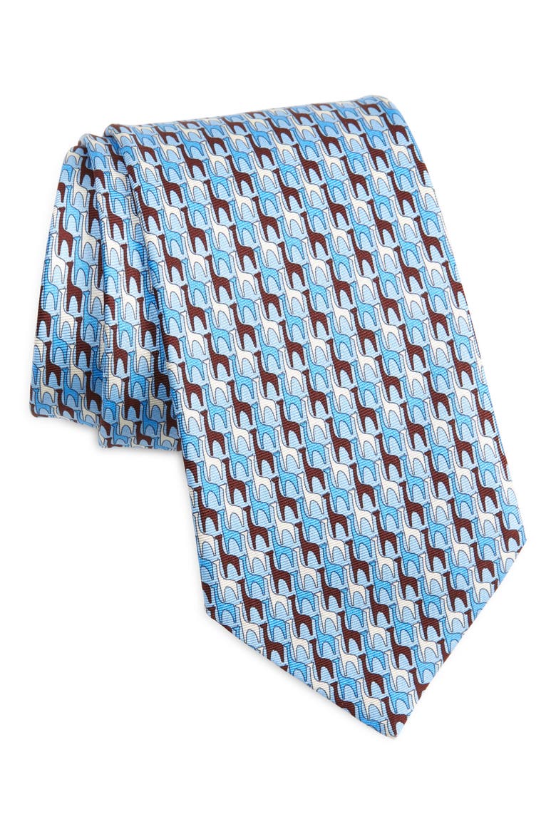 Quadri Giraffe Silk Tie, Main, color, LIGHT BLUE