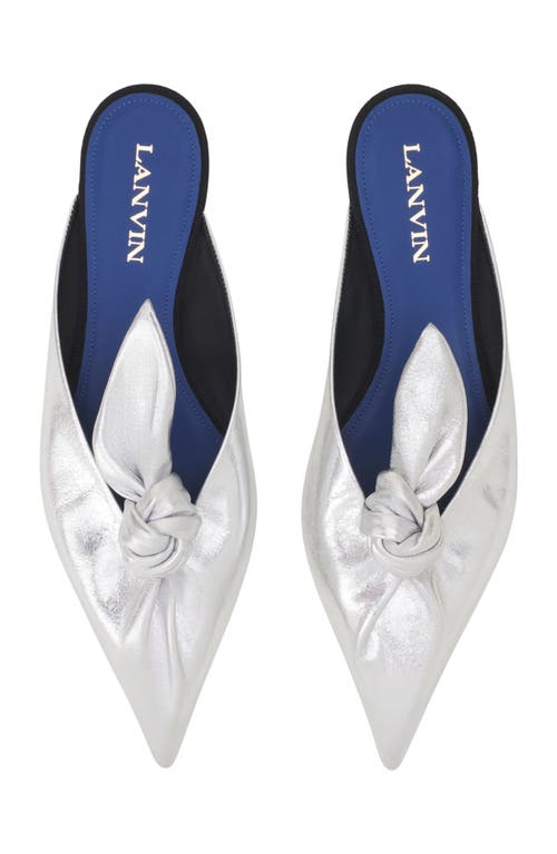 Lanvin Midnight Step Bow Mule In Metallic Leather In Silver