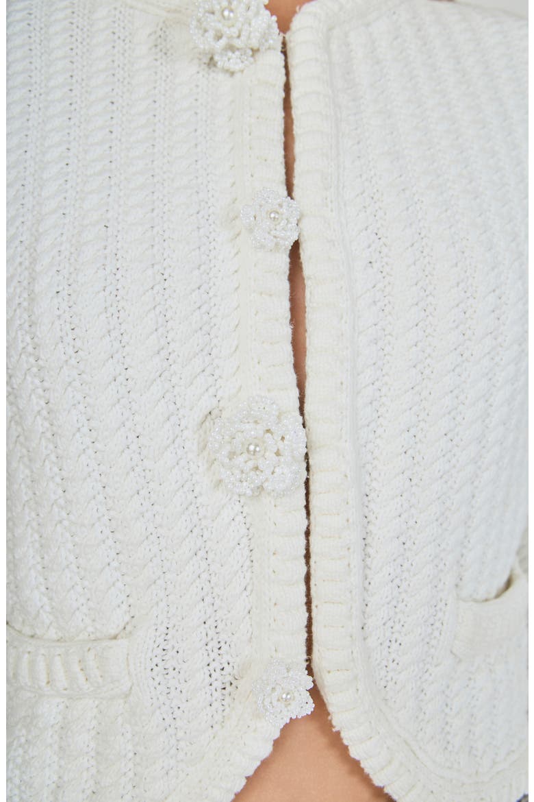 Beaded Flower Embellishment Cable Knit Pointelle Sweater, Alternate, color, WHITE