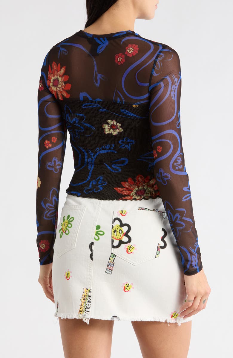 Desigual Floral Long Sleeve Knit T-Shirt, Alternate, color, Black