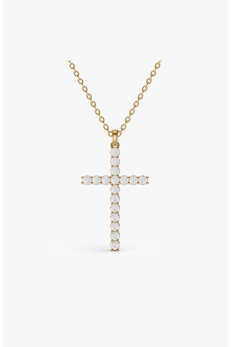 14K Gold 3 ct Lab Diamonds Cross Diamond Full Pave Necklace, Main, color, Yellow Gold