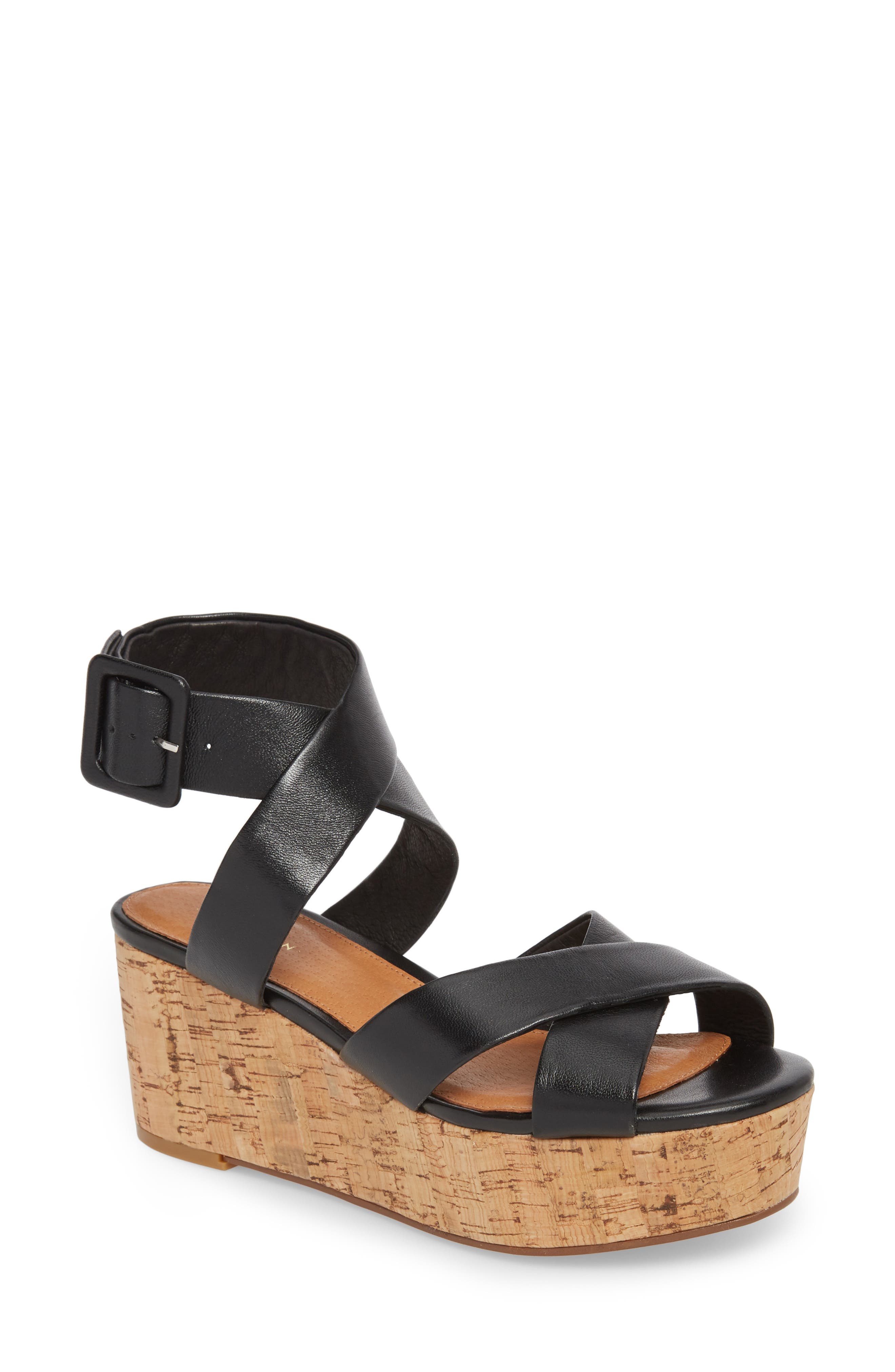 Evie Platform Wedge Sandal, Main, color, BLACK LEATHER