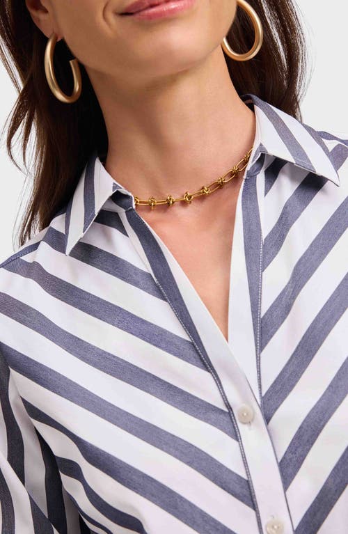 Foxcroft Mary Stripe Long Sleeve Cotton Sateen Button-up Shirt