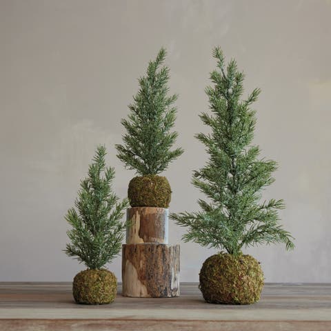 Ice-Kissed Faux Fir Tree with Moss Ball Base