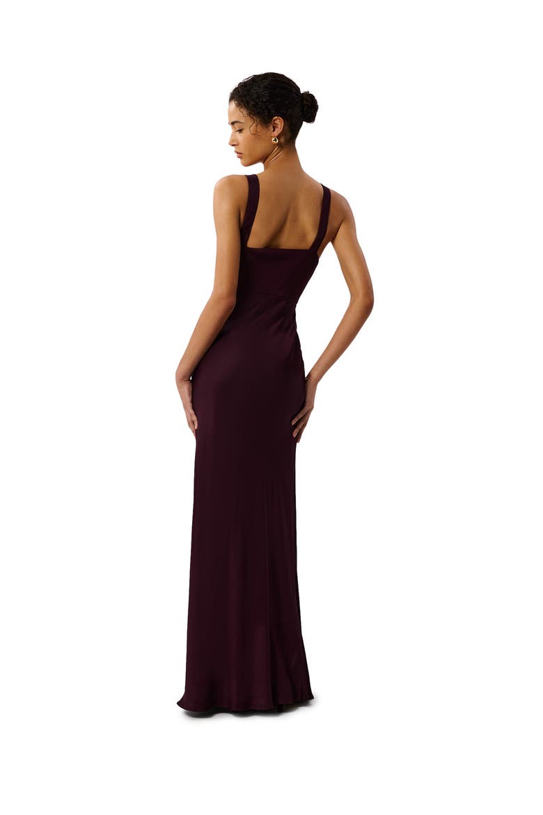 Thea Cowl Satin Maxi Dress, Alternate, color, Chocolate