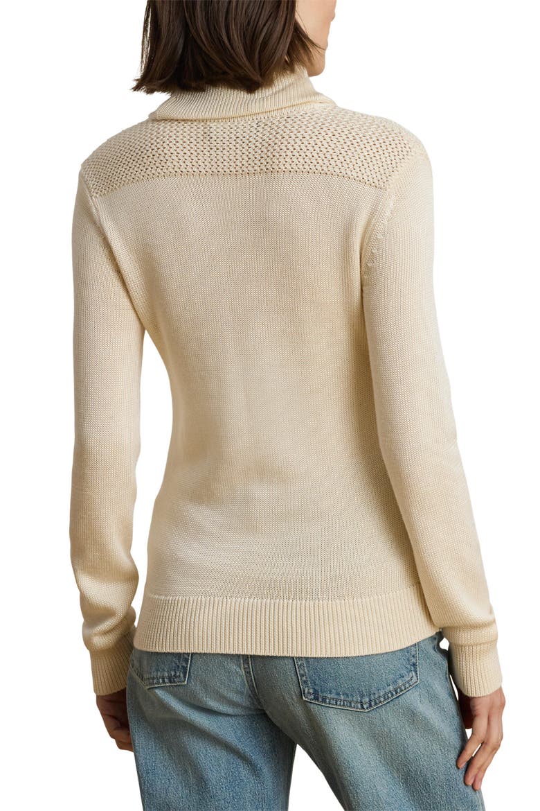 Buckle Shawl Collar Cotton Blend Sweater, Alternate, color, MASCARPONE CREAM