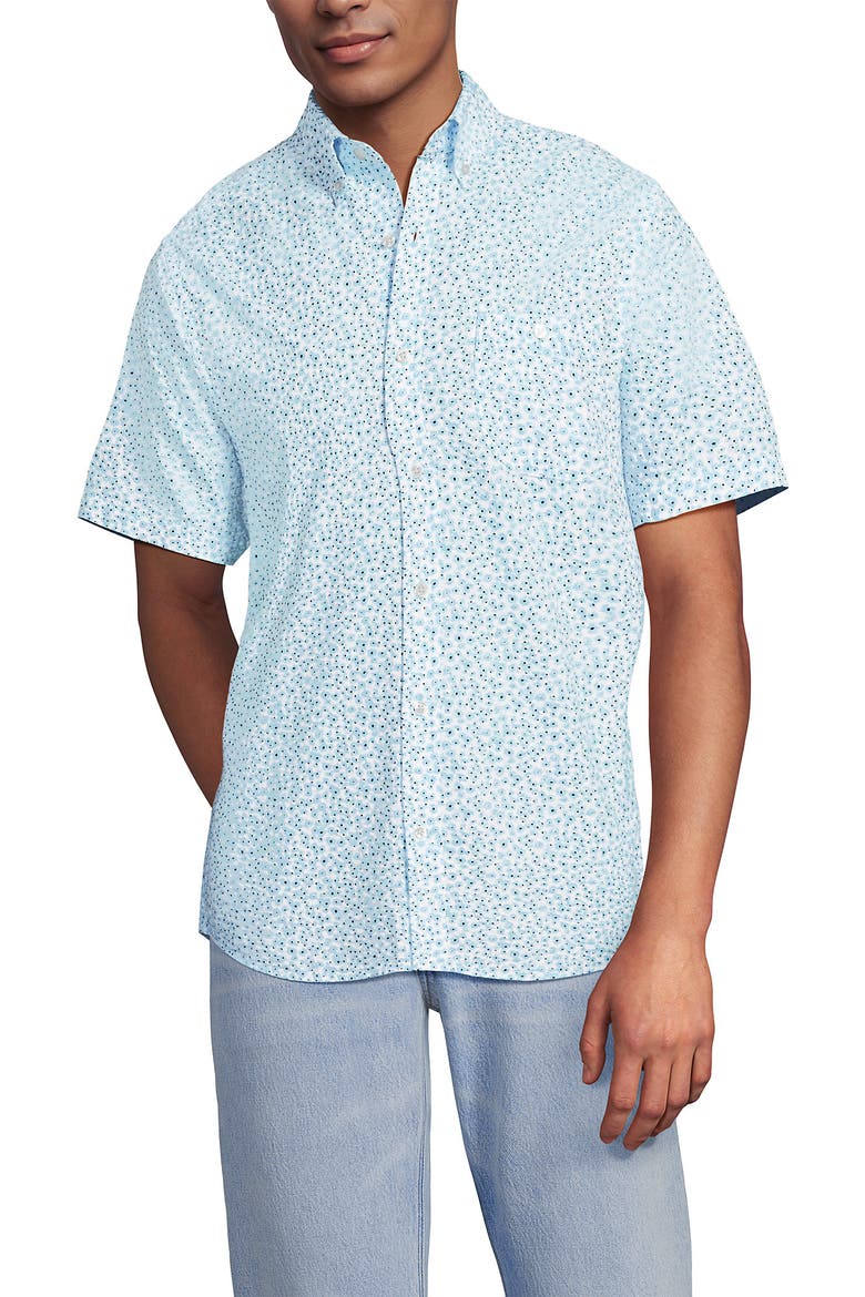 Short Sleeve Seersucker Shirt, Main, color, White/Pale Sky Daisy Ditsy