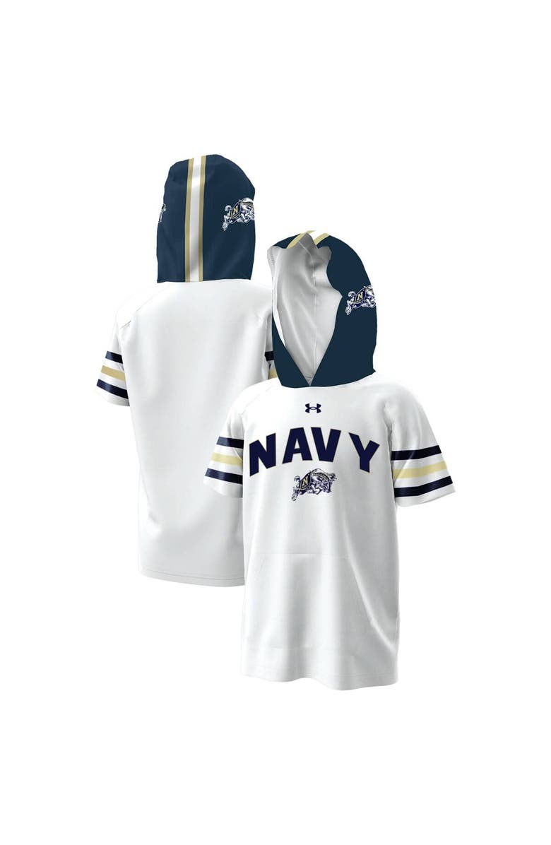 Under Armour Youth Under Armour  White Navy Midshipmen ArmourFuse Jersey Raglan Hooded T-Shirt, Main, color, 
