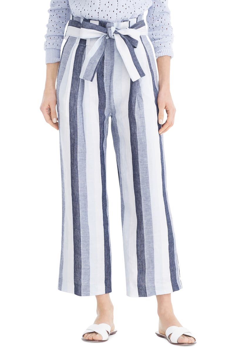 J.Crew Point Sur Paperbag Stripe Linen Pants, Main, color,