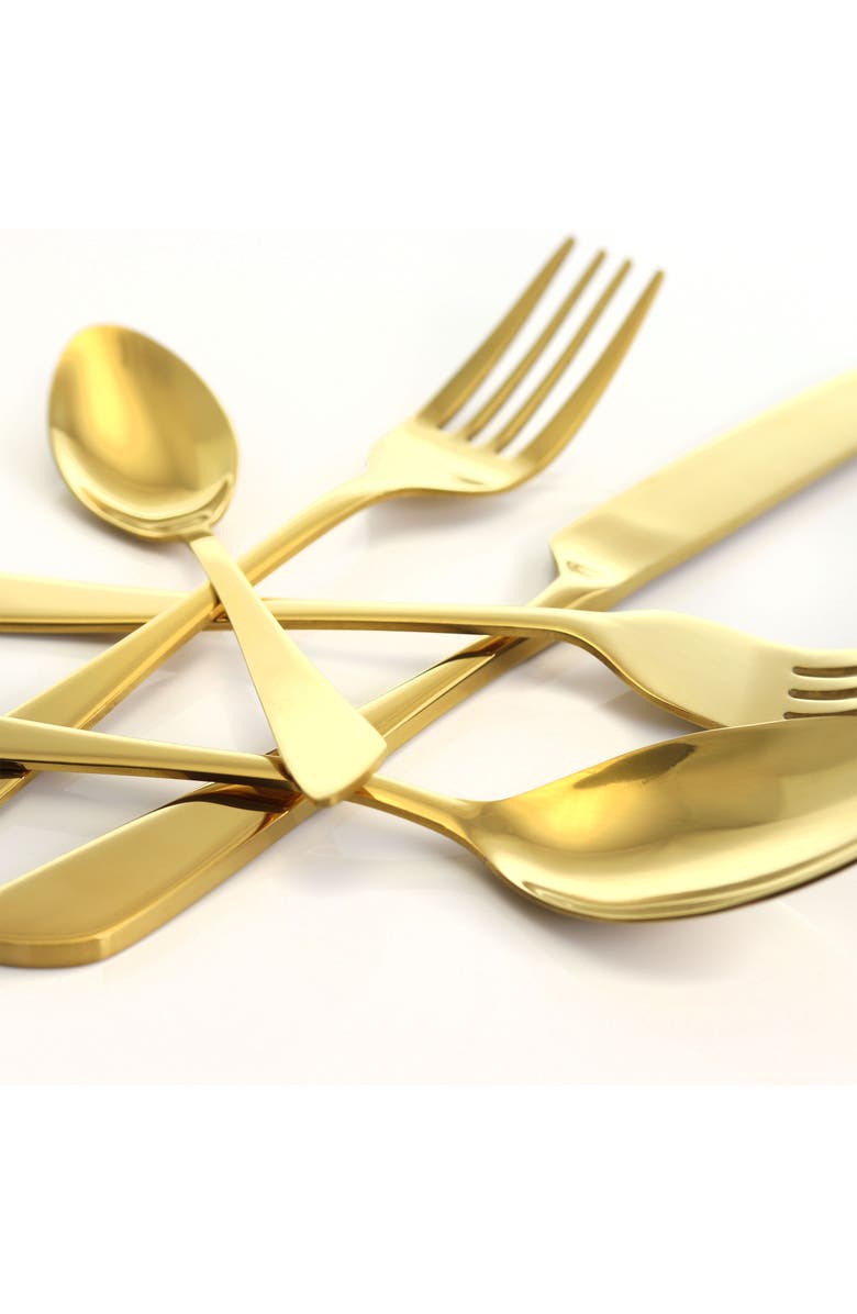 Megachef Gibbous 20 Piece Flatware Utensil Set, Stainless Steel Silverware Metal Service for 4, Alternate, color, Gold