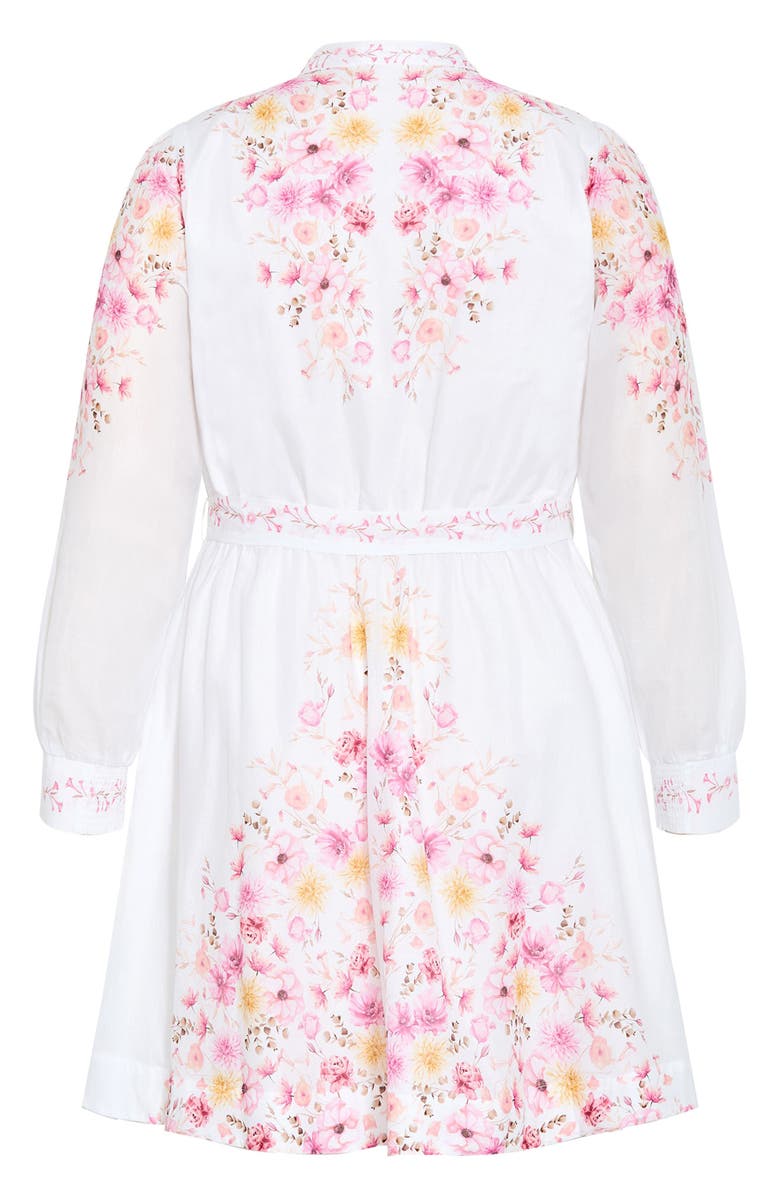 City Chic Elia Placed Floral Long Sleeve Cotton Dress, Alternate, color, Ivory Patrice