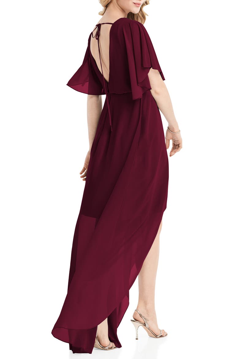 Flutter Sleeve High/Low Chiffon Gown, Alternate, color, CABERNET