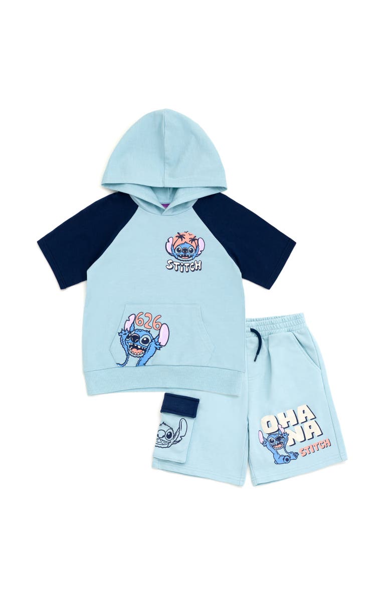 Disney Short Sleeve Hoodie & Shorts Set, Main, color, Lilo & Stitch Blue