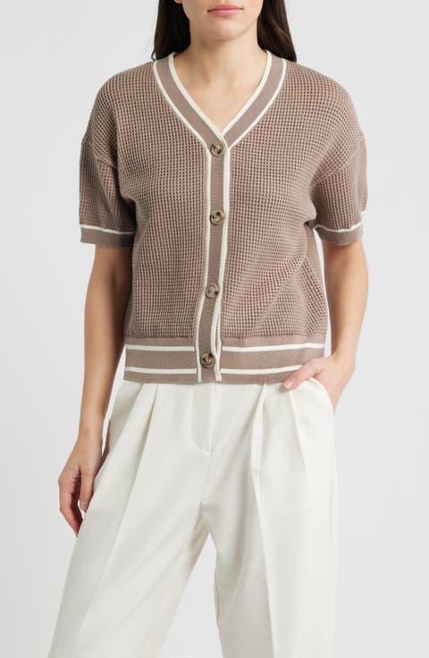 Short Sleeve Basketweave Cardigan