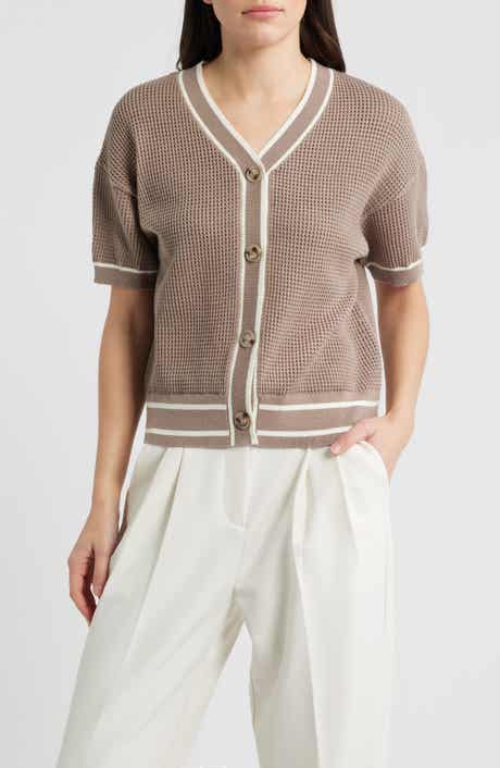 Short Sleeve Basketweave Cardigan