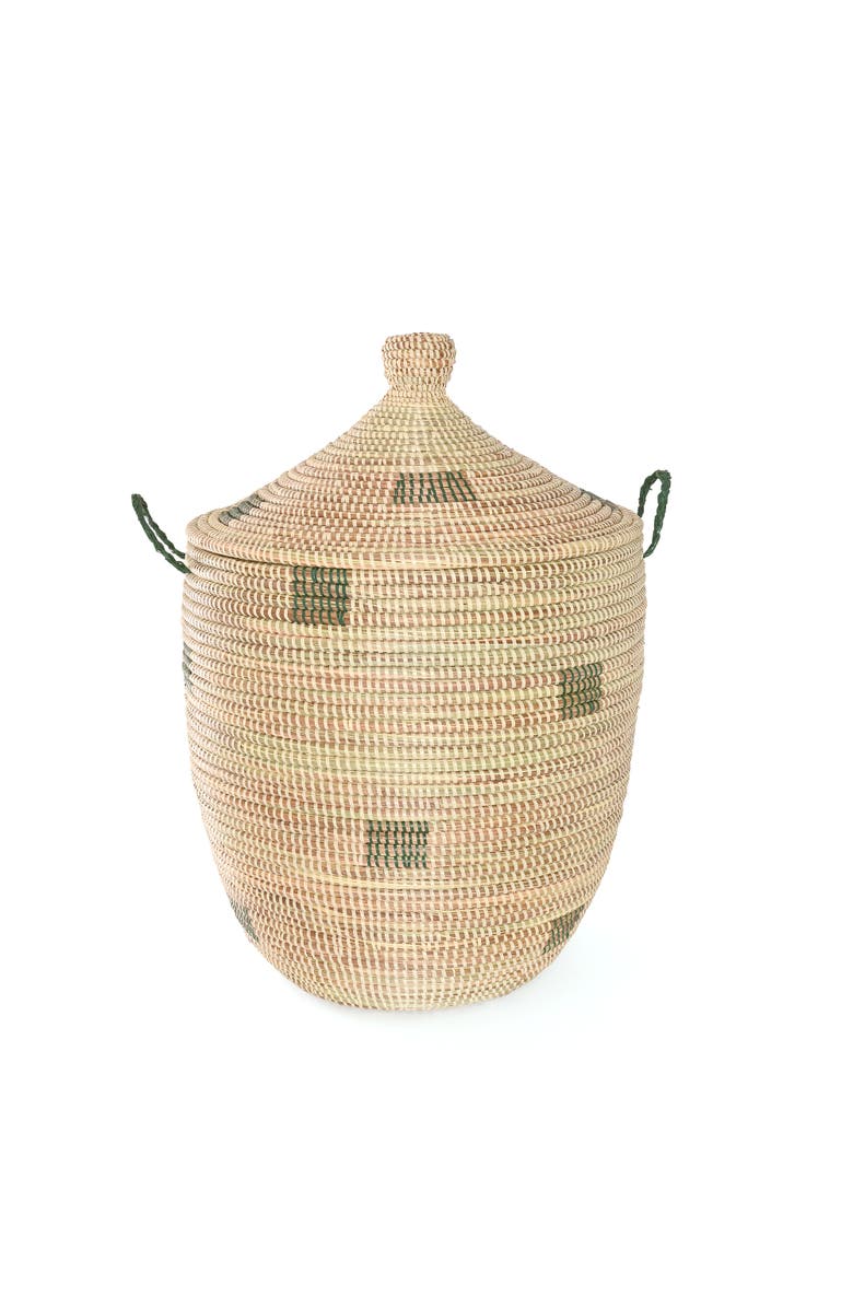 African Modern Set of Three Green and Cream Mixed Pattern Hampers, Alternate, color, Green And Cream