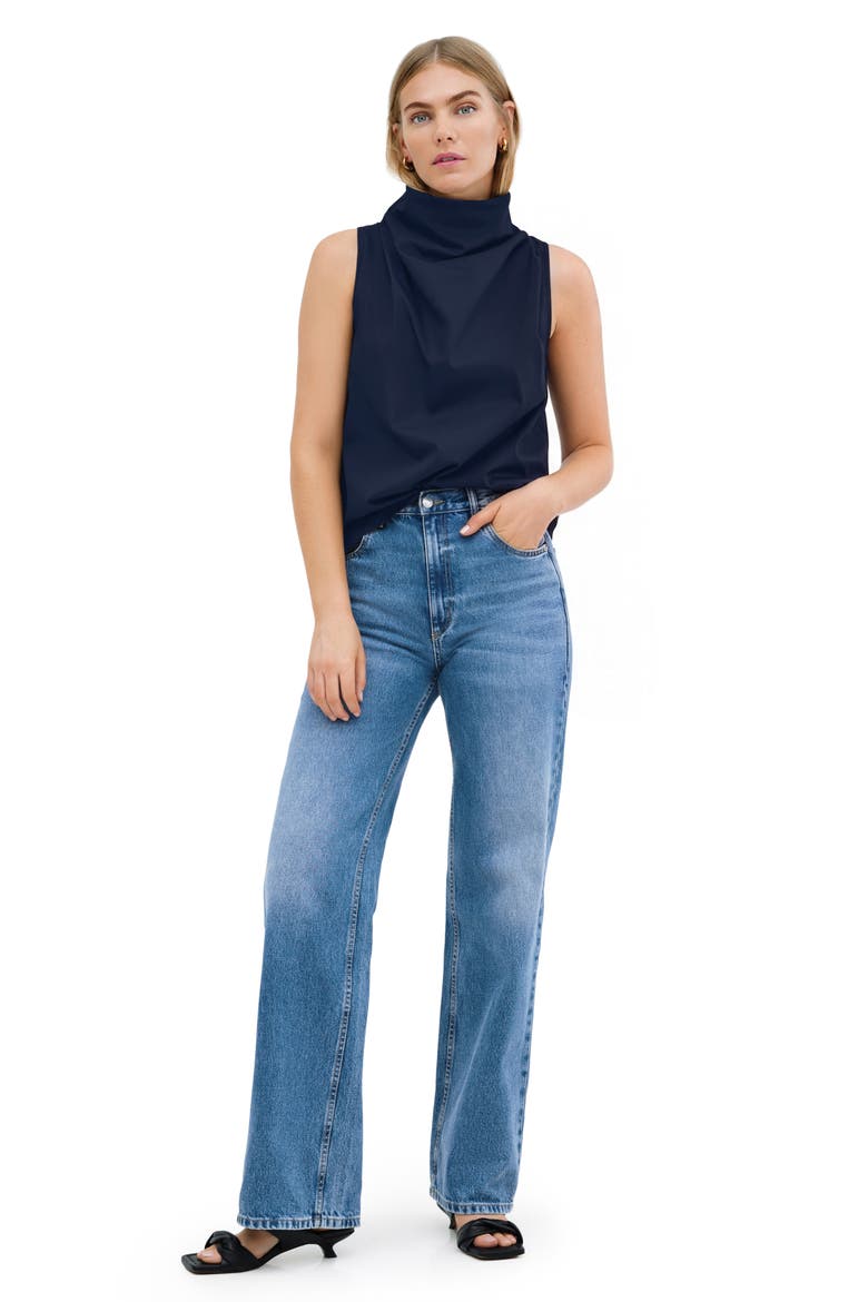Minna Cowl Neck Cotton Top, Alternate, color, DEEP INDIGO