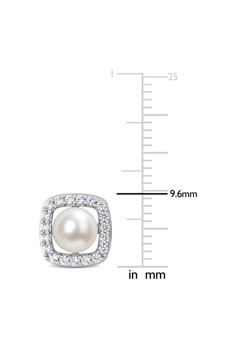 Julianna B. Pearl & Created White Sapphire Halo Earrings, Alternate, color, Cultured Pearl