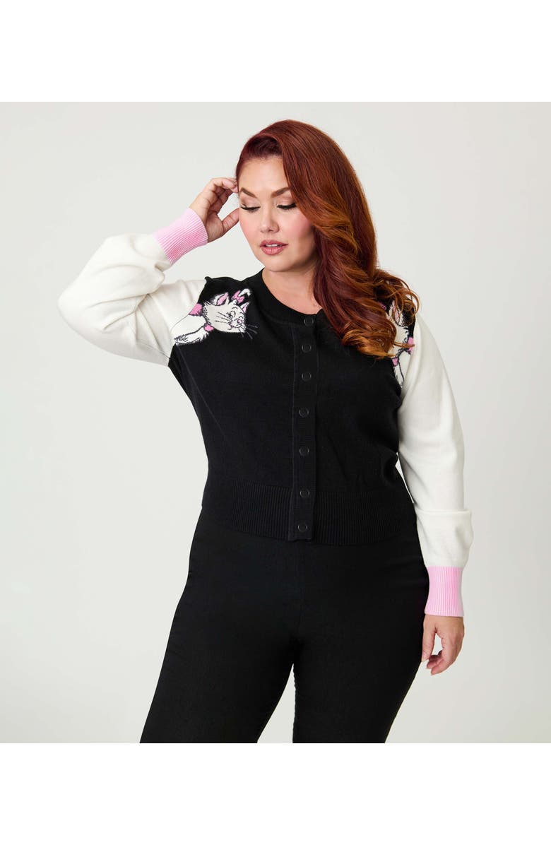 Unique Vintage Plus Size 1950s Cropped Cardigan, Alternate, color, Black & White Cat Print
