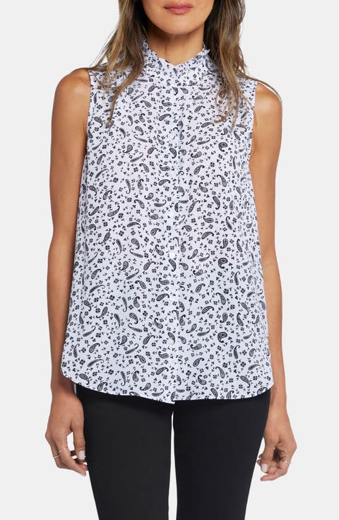 Print Ruffle Neck Sleeveless Top