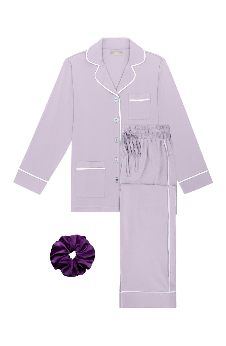 KIP Luxe Stretch Cotton Long Pajama Gift Set, Main, color, Lavender