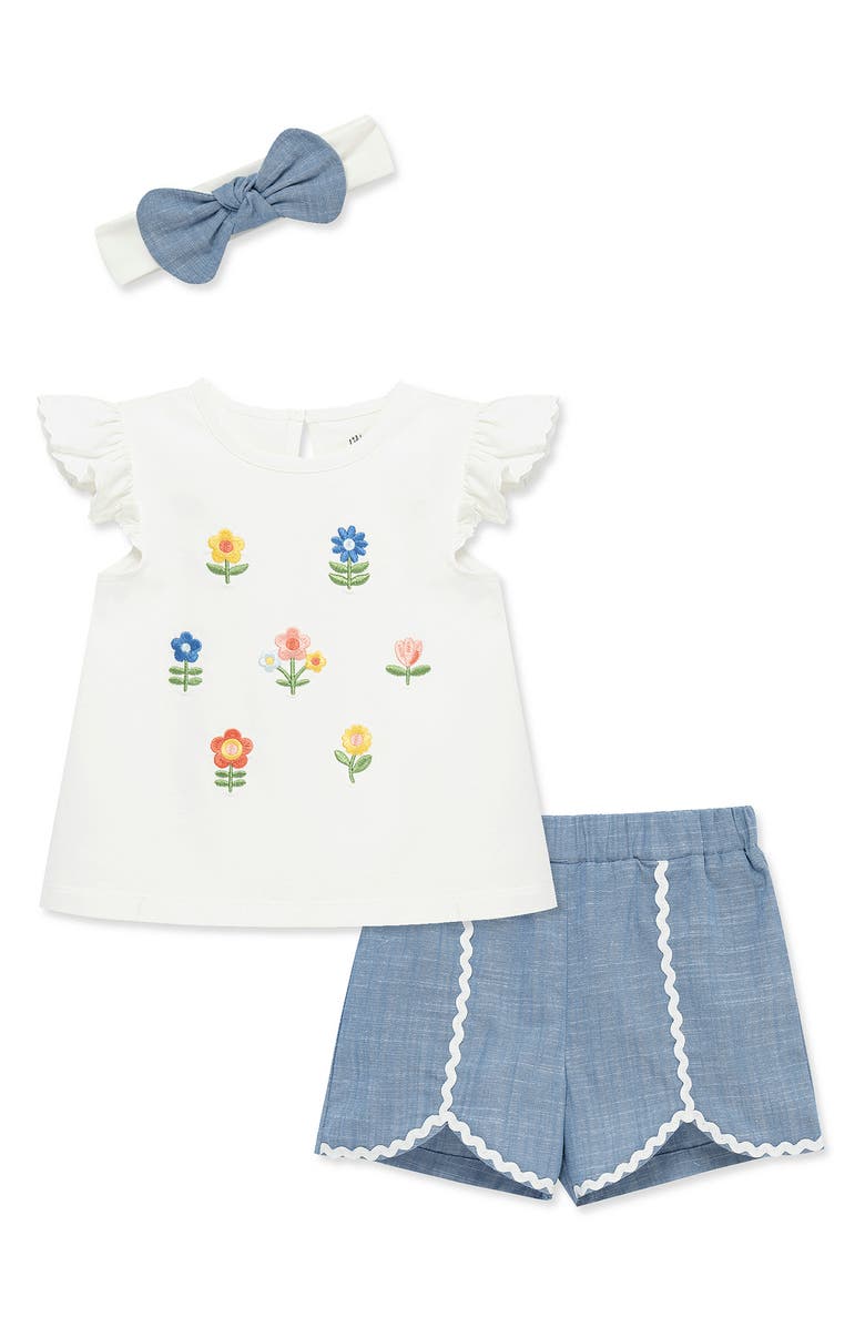 Little Me Kids' Floral Embroidered 3-Piece Set, Main, color, Blue