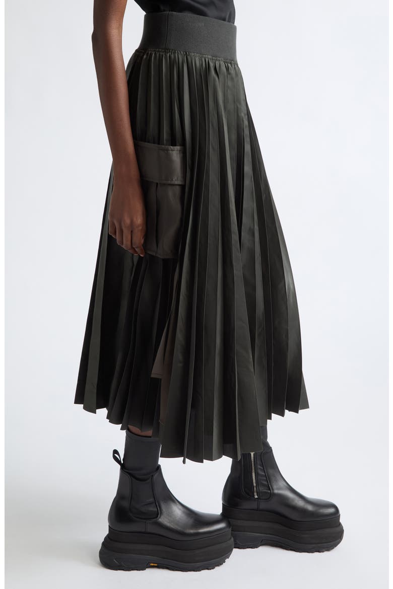 Pleated Cargo Midi Skirt, Alternate, color, DARK KHAKI