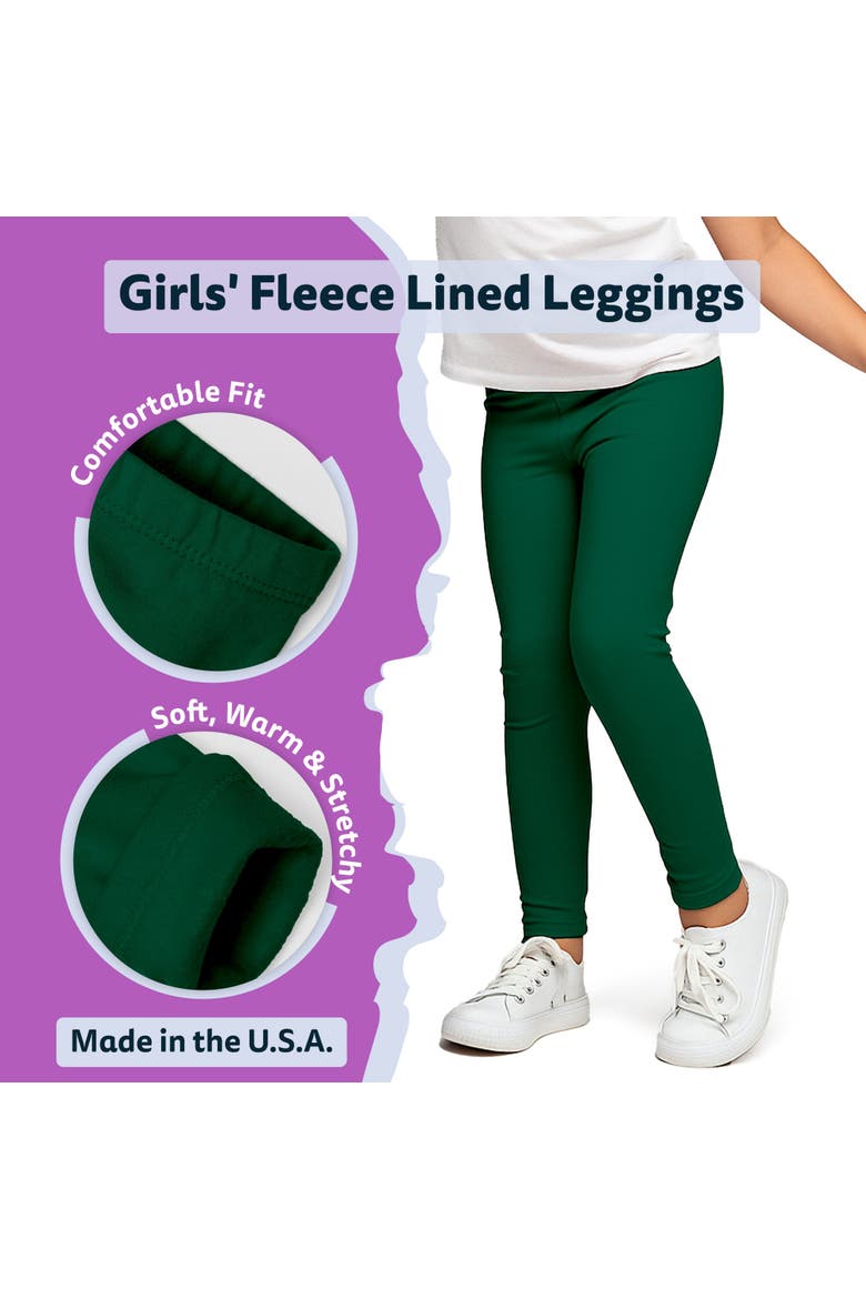 Girls Soft Fleece Stretch Leggings, Alternate, color, Forest Green