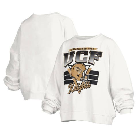 Women's Pressbox White UCF Knights Janice Retro Logo Oversized Pullover Sweatshirt