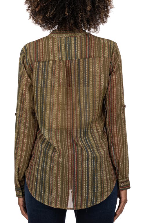 Kut From The Kloth Jasmine Chiffon Button-up Shirt In Colmar Stripe-dk Olive