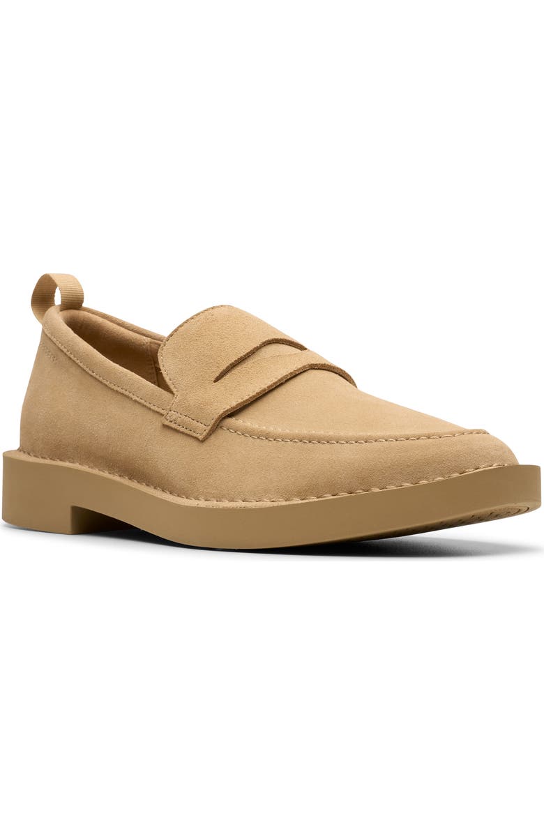 Clarks<sup>®</sup> Martock Lo Penny Loafer, Main, color, Dark Sand Suede