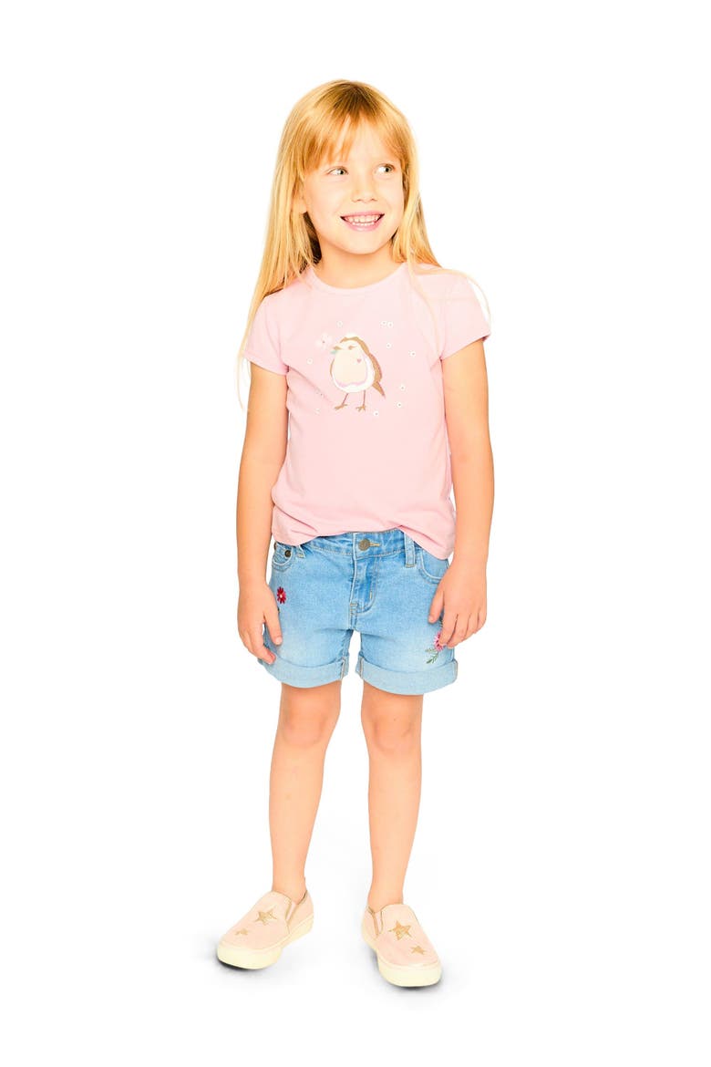 Embroidery Floral Denim Shorts, Alternate, color, Light Blue Denim