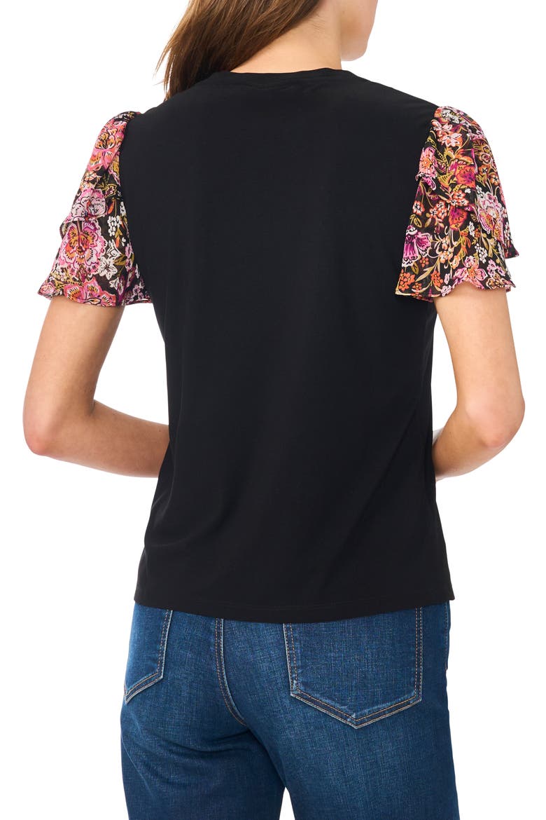 Floral Flutter Sleeve Top, Alternate, color, RICH BLACK FLORAL