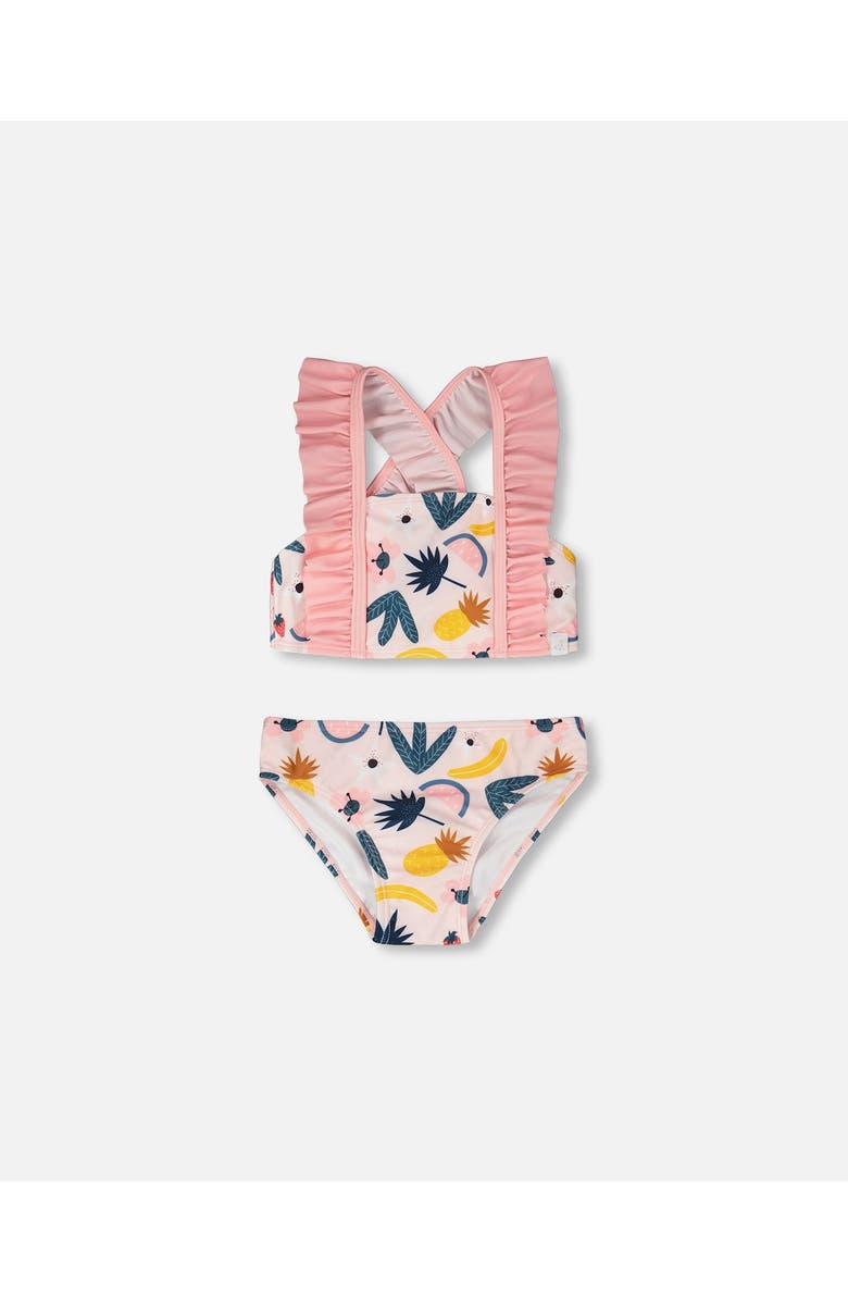 Deux par Deux Two-Piece Ruffle Fruits Swimsuit, Main, color, Pink Printed Fruits