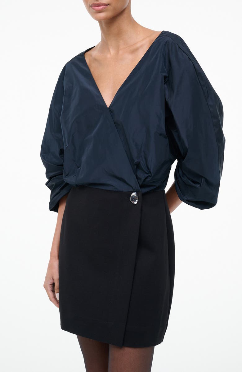 STAUD Orion Mixed Media Minidress, Main, color, Black/ Navy