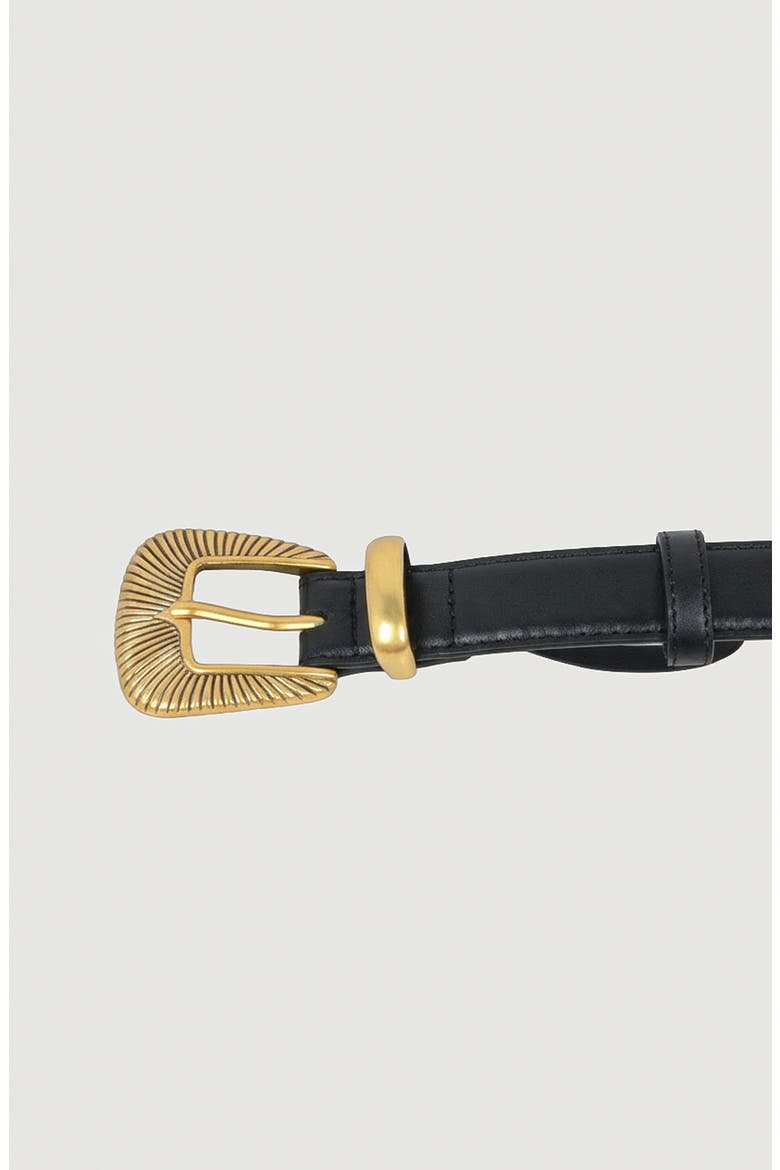Engraved Buckle Leather Belt, Alternate, color, Black