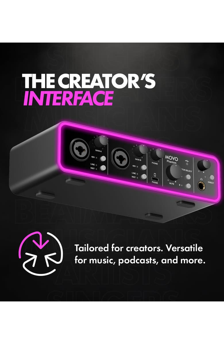 MOVO Phantom Dual Channel USB/USB-C Audio Interface, Alternate, color, Black