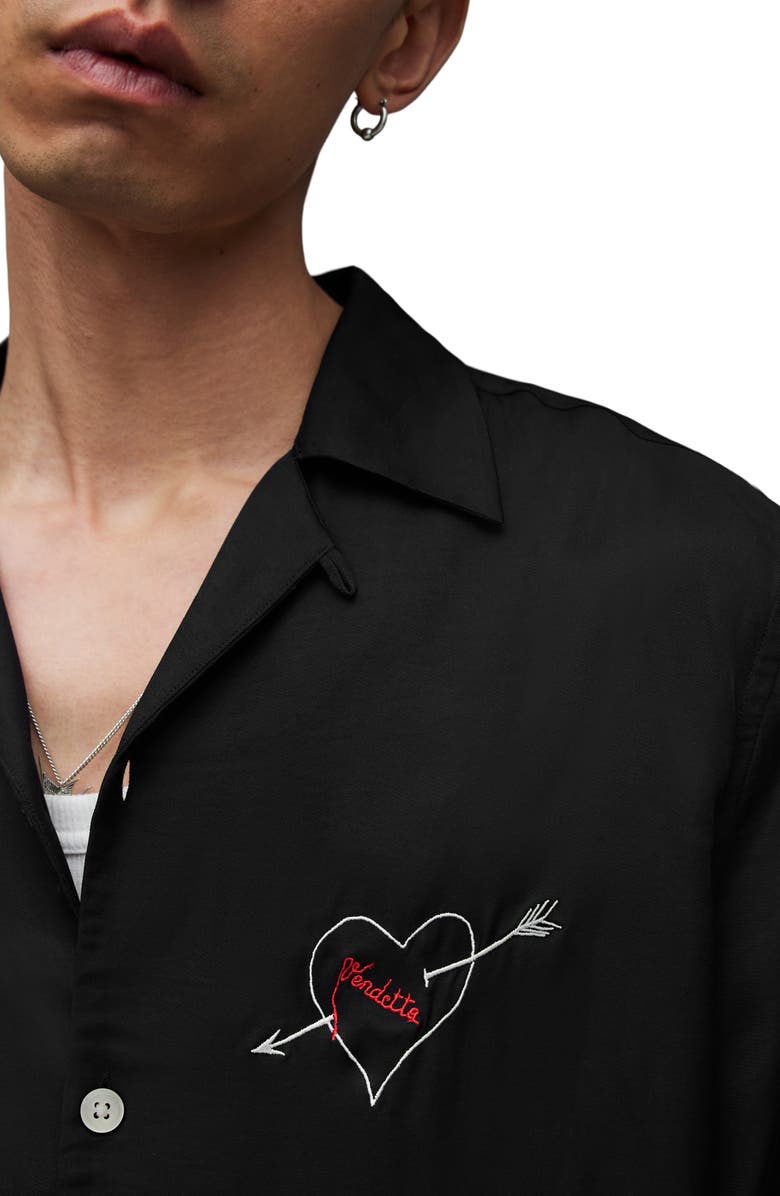 AllSaints Vendetta Embroidered Camp Shirt, Alternate, color, 