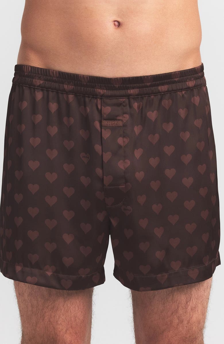 SKIMS Sleep Satin Boxers, Alternate, color, Cocoa Heart Halfdrop Print