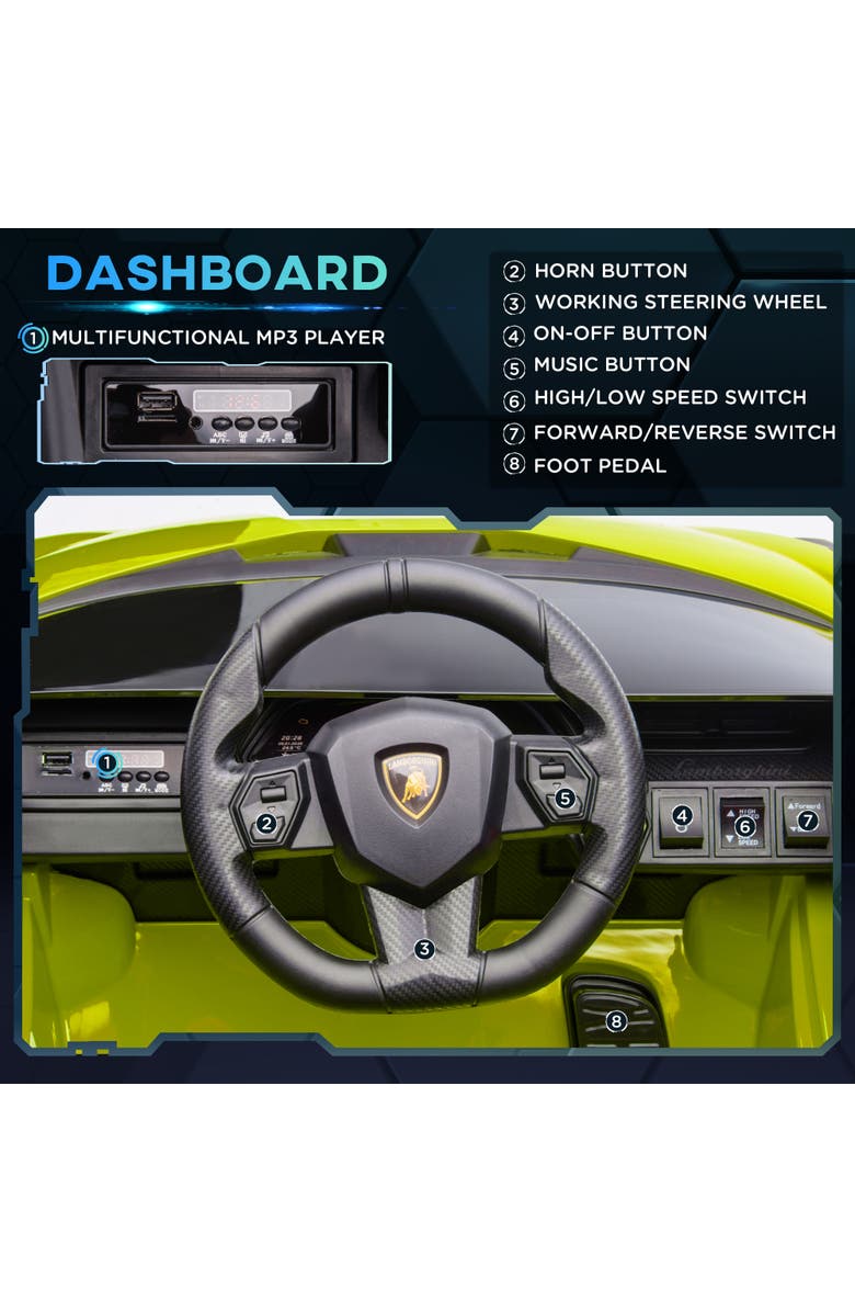Aosom 12V Lamborghini SIAN Licensed Ride on Car with Remote Control, Horn, Music, Headlights, Alternate, color, Green