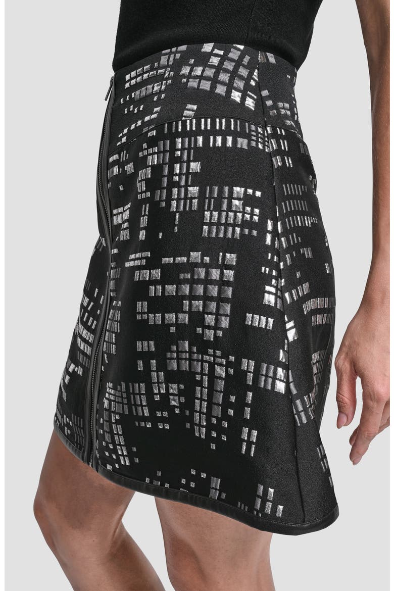 Front Zip Abstract Jacquard Miniskirt, Alternate, color, BLACK/ SILVER