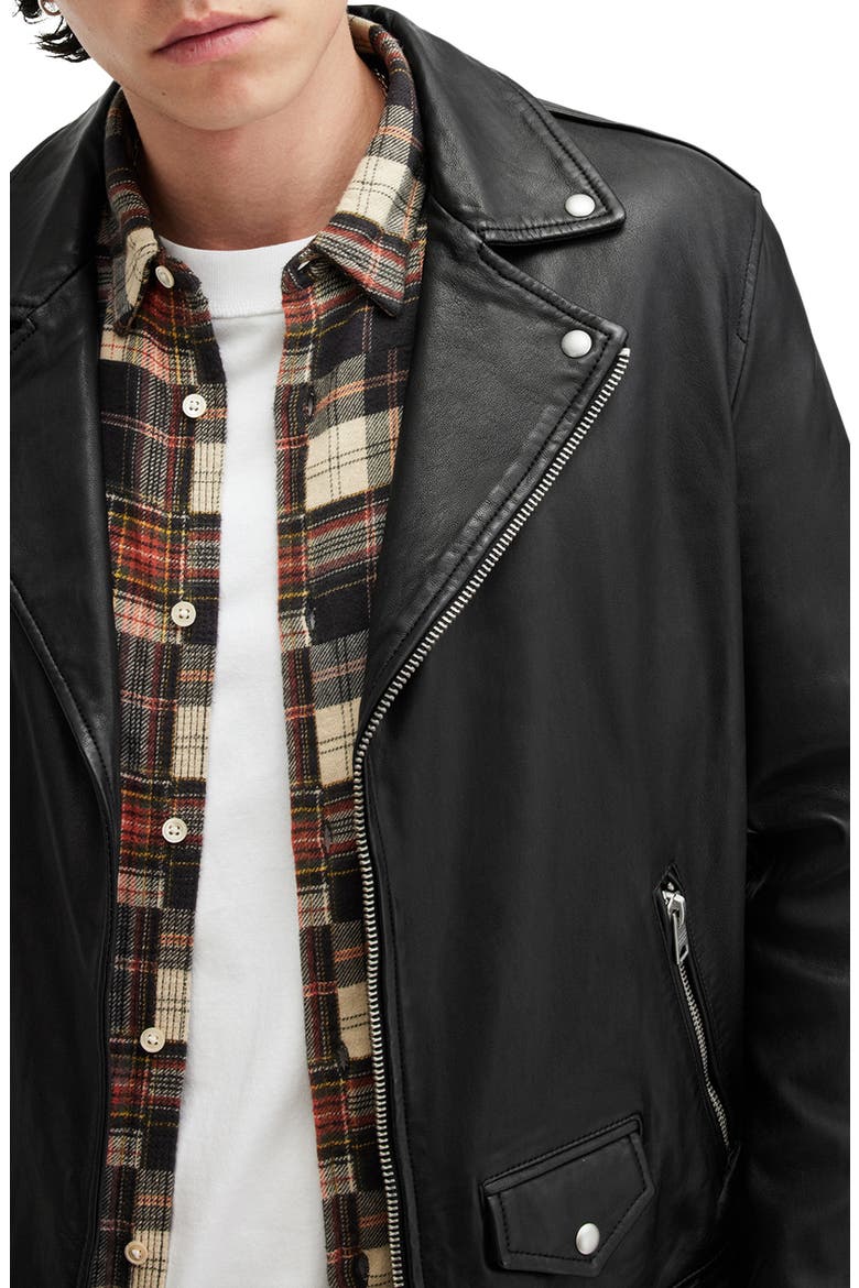 Milo Asymmetric Zip Leather Biker Jacket, Alternate, color, BLACK