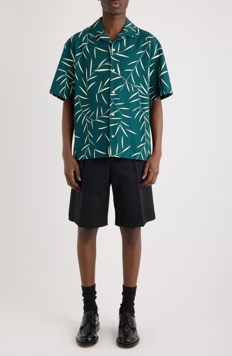 Jacquemus La Chemise Fonccio Foliage Print Camp Shirt, Alternate, color, Print Foliage Dark Green/