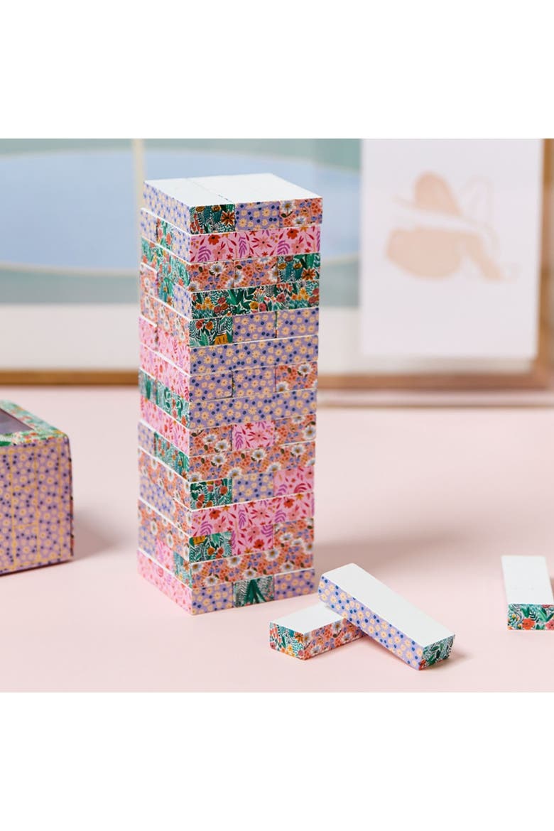 Floral Tumbling Tower, Classic Wooden Blocks Stacking Game, Alternate, color, Multicolored