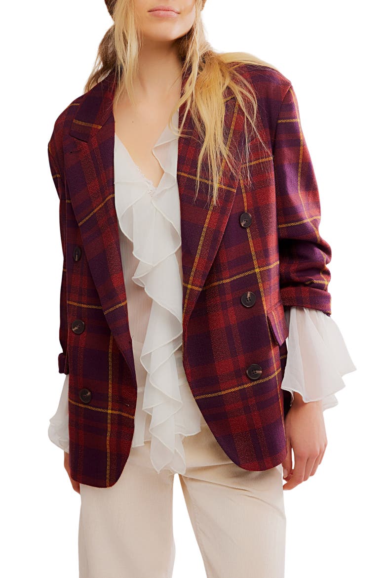 Dean Double Breasted Blazer, Main, color, PLUM COMBO