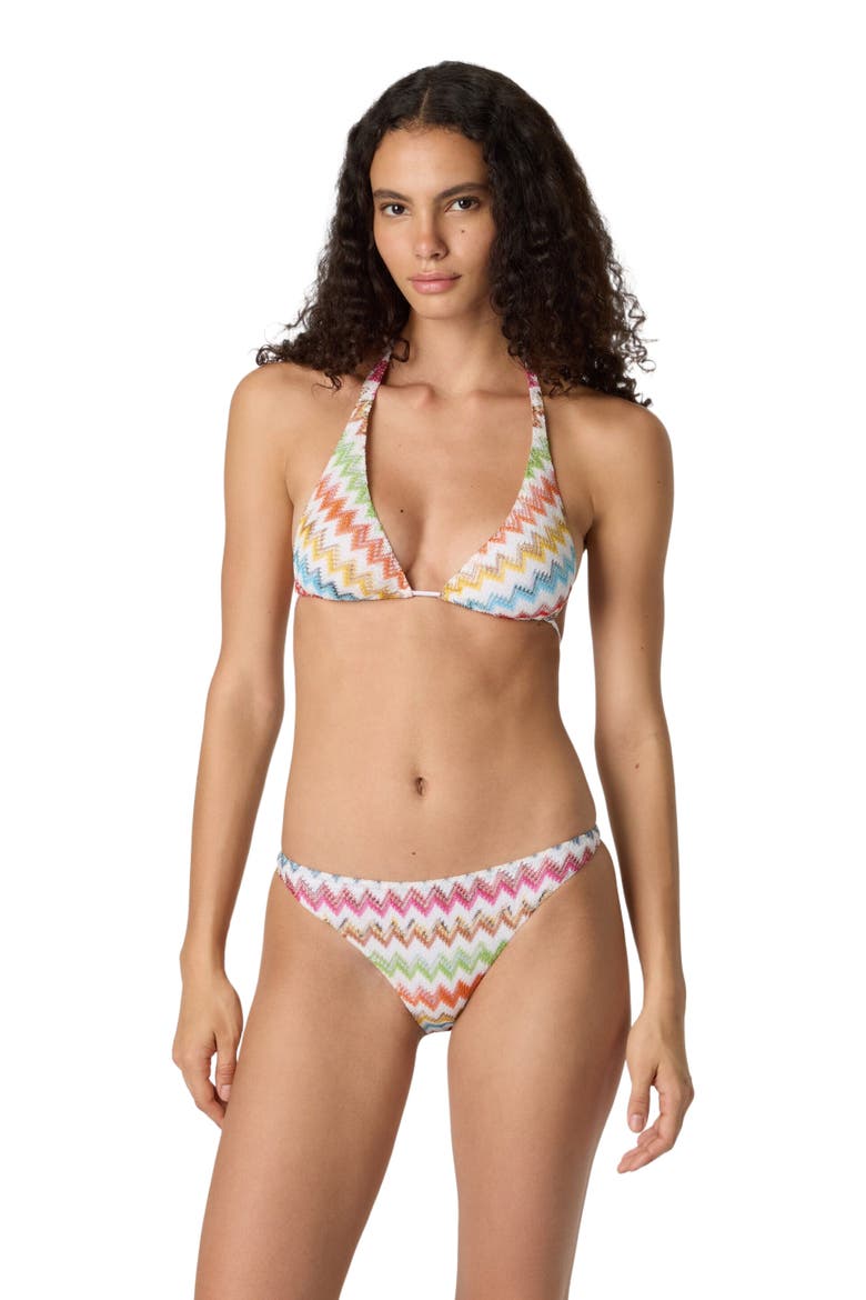Bikini In Lamé Viscose With Micro Zigzag Pattern, Main, color, White & Multicoloured