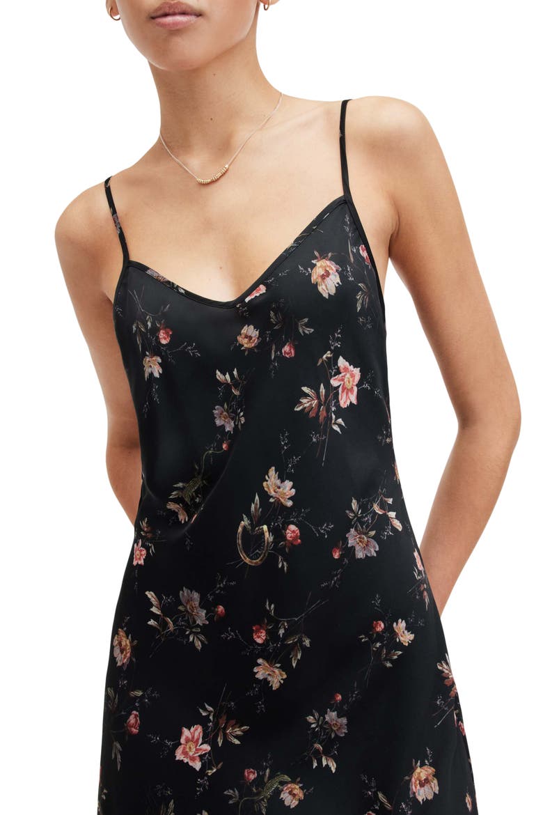 Bryony Floral Print Slipdress, Alternate, color, BLACK
